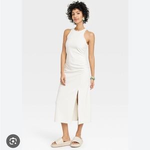 a new day White Sleeveless Ruched Ponte Dress NWT